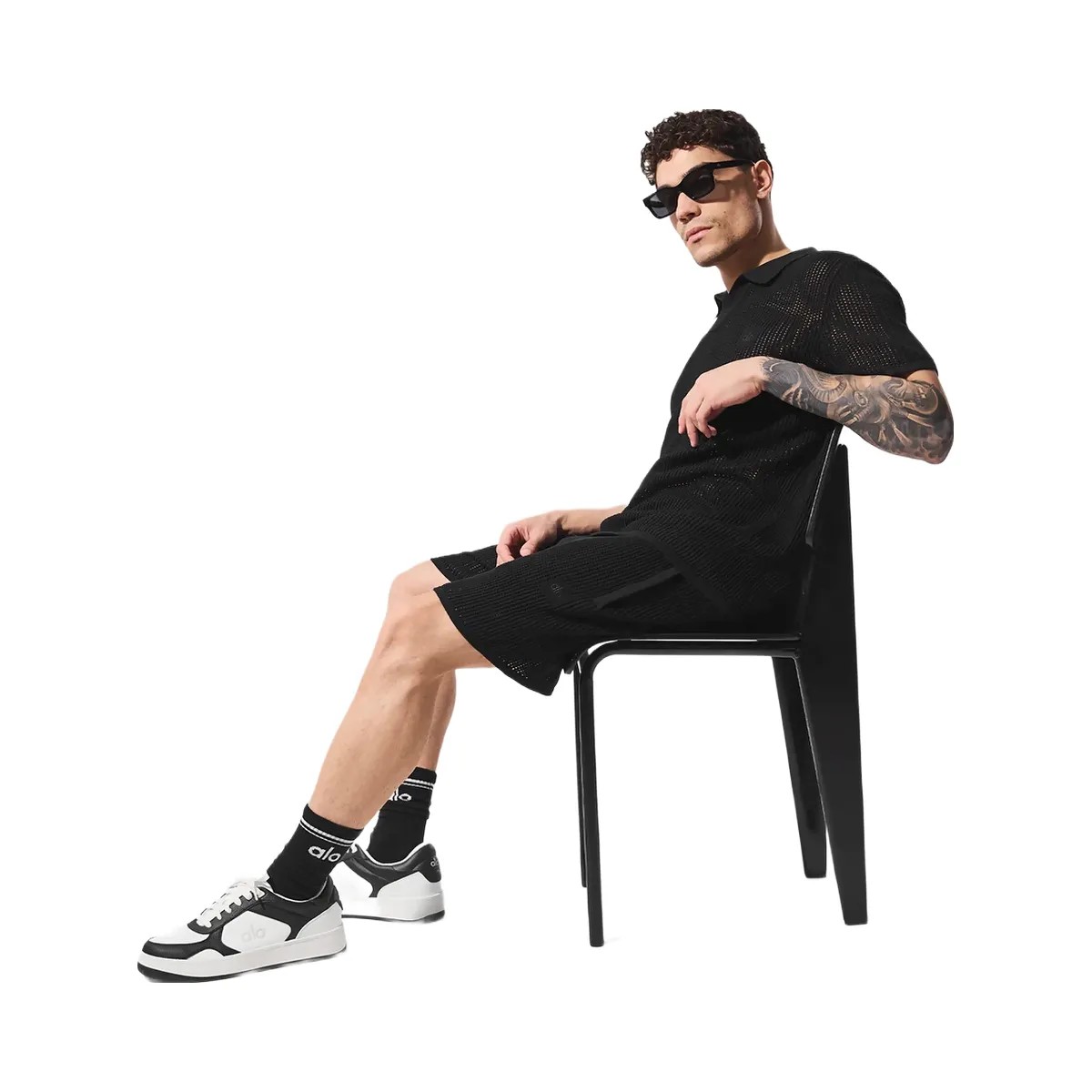 Alo Men's Open-Knit Short - Black - HypeFly India View 5