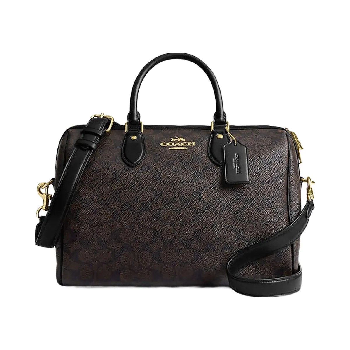 Coach Rowan Large Satchel Bag In Signature Canvas Signature Canvas-Gold-Walnut-Black - HypeFly India View 1