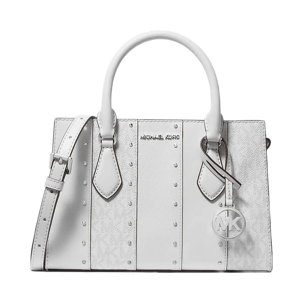Michael Kors Sheila Small Studded Patchwork and Signature Logo Satchel Opwht Multi - HypeFly India View 1