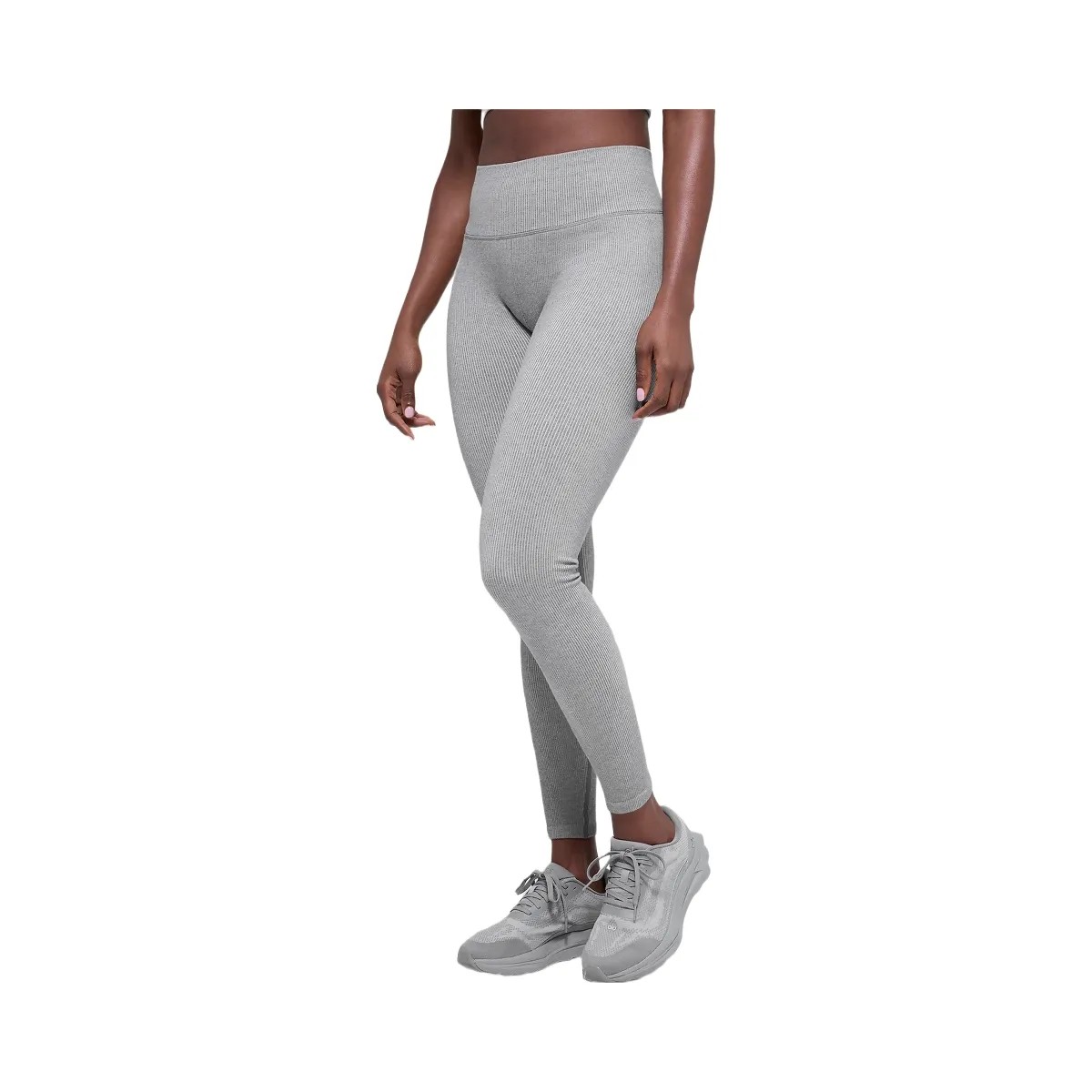 Alo Women's Seamless High-Waist Two Tone Rib Legging - Light Misty Grey Heather - HypeFly India View 4