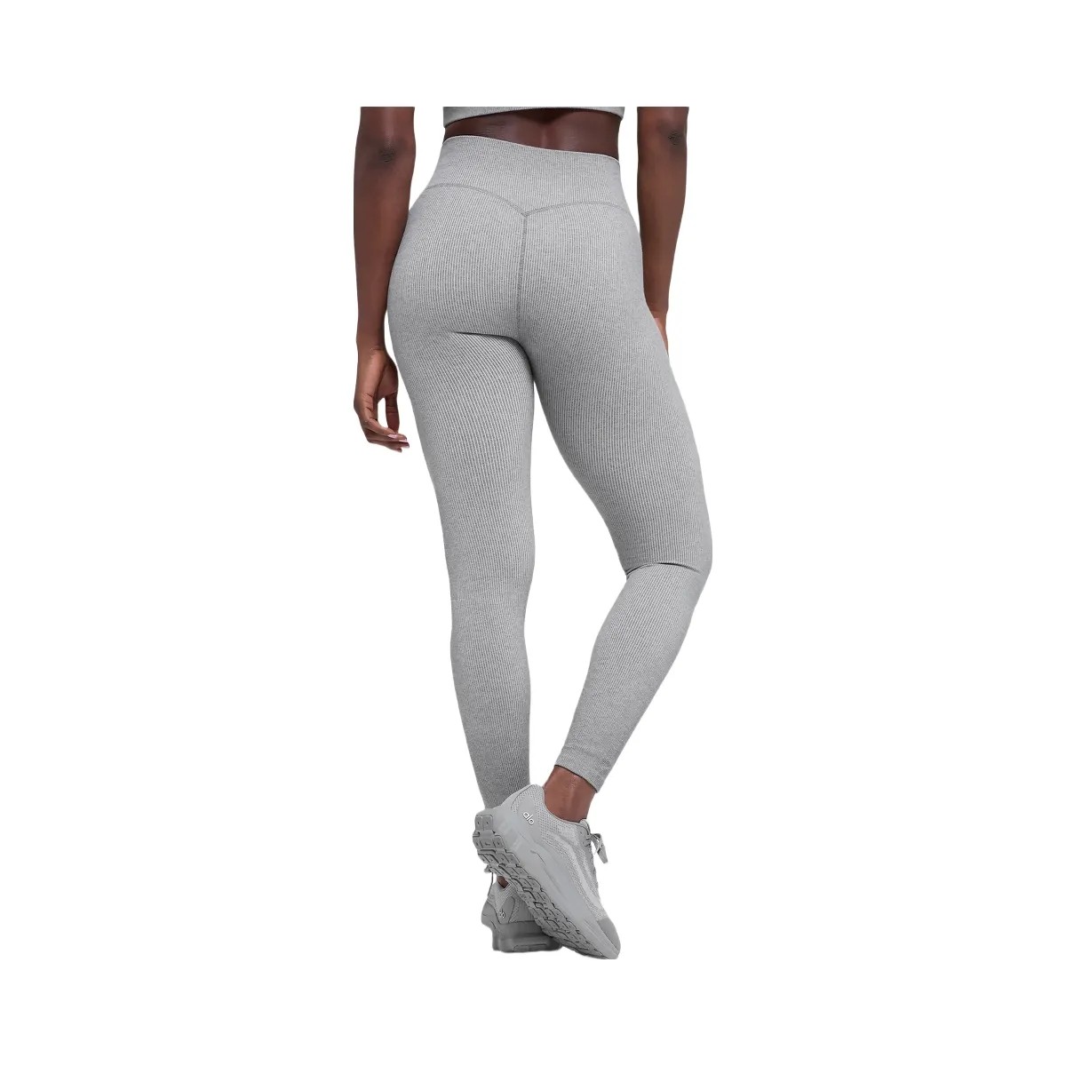 Alo Women's Seamless High-Waist Two Tone Rib Legging - Light Misty Grey Heather - HypeFly India View 5