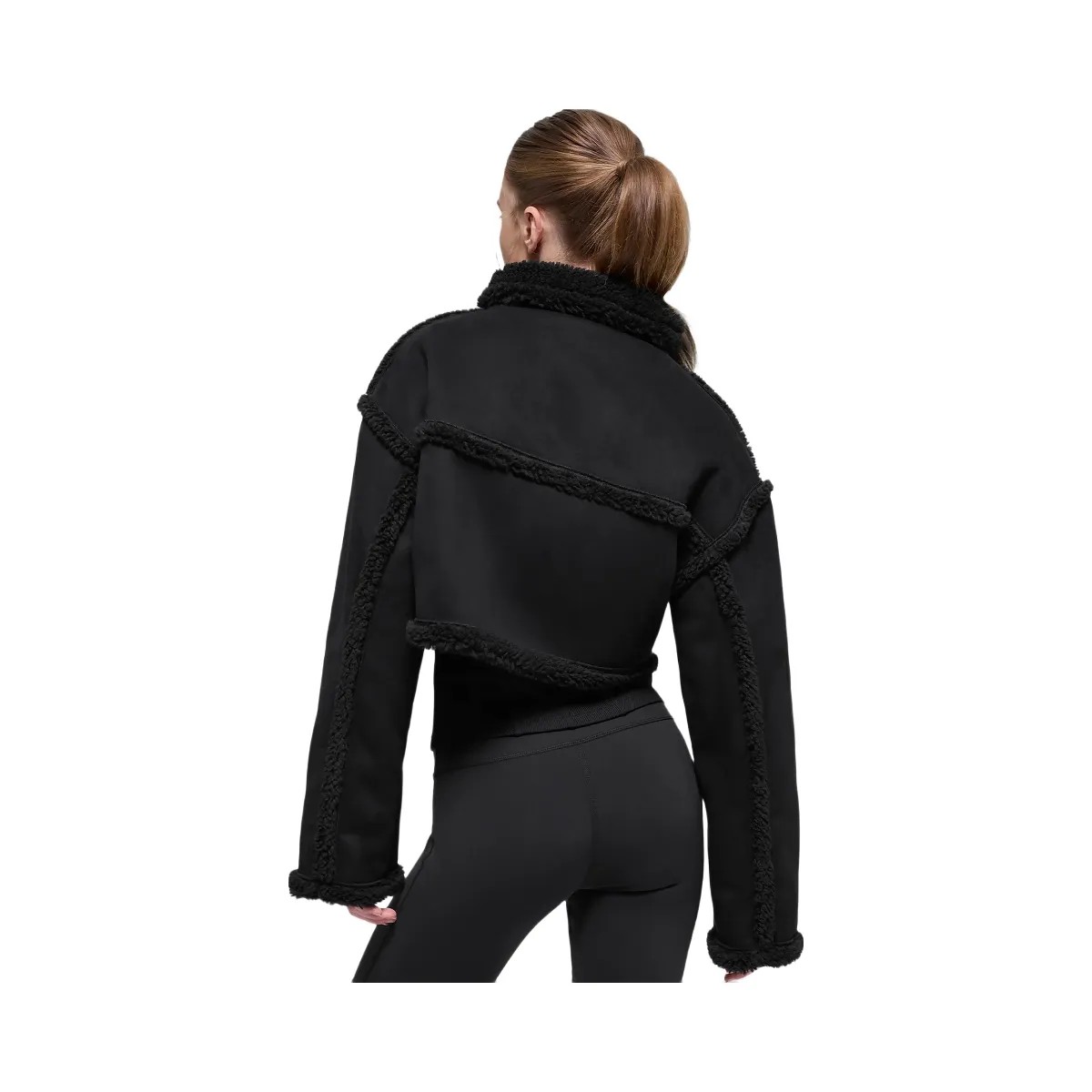 Alo Women's Faux Shearling Snowfall Cropped Jacket - Black - HypeFly India View 3