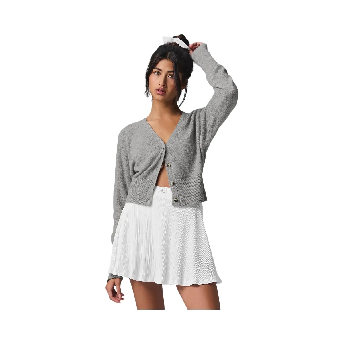 Alo Women's Cashmere Jet Set Cardigan - Dove Grey Heather - HypeFly India View 1