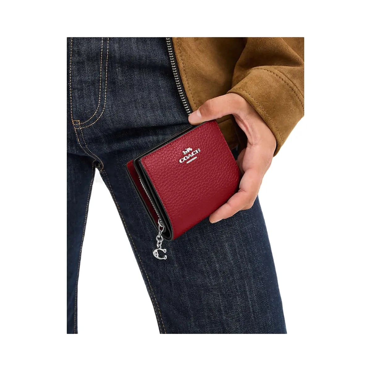 Coach Snap Wallet Pebbled Leather-Silver-Dark Cardinal - HypeFly India View 1