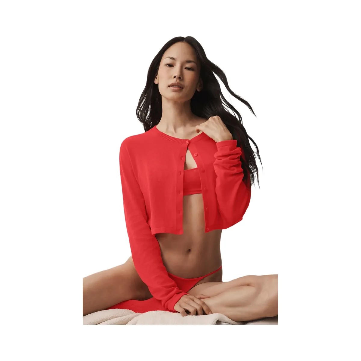 Alo Women's Supernatural Sweater Cardigan - Bright Red - HypeFly India View 1