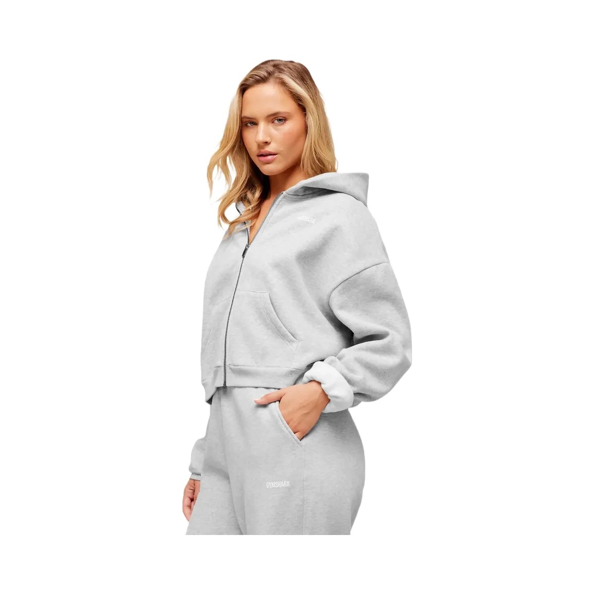 Gymshark Cosy Luxe Zip Through Hoodie - Soft Grey Marl - HypeFly India View 2