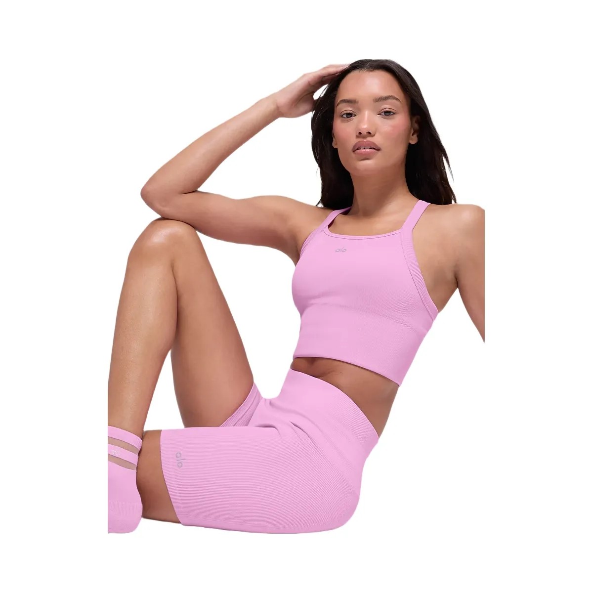 Alo Women's 5" Seamless Ribbed Favorite Short - Candy Heart Pink - HypeFly India View 4