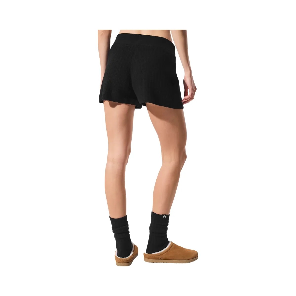 Alo Women's Cashmere High-Waist Plush Waffle Short - Black - HypeFly India View 2