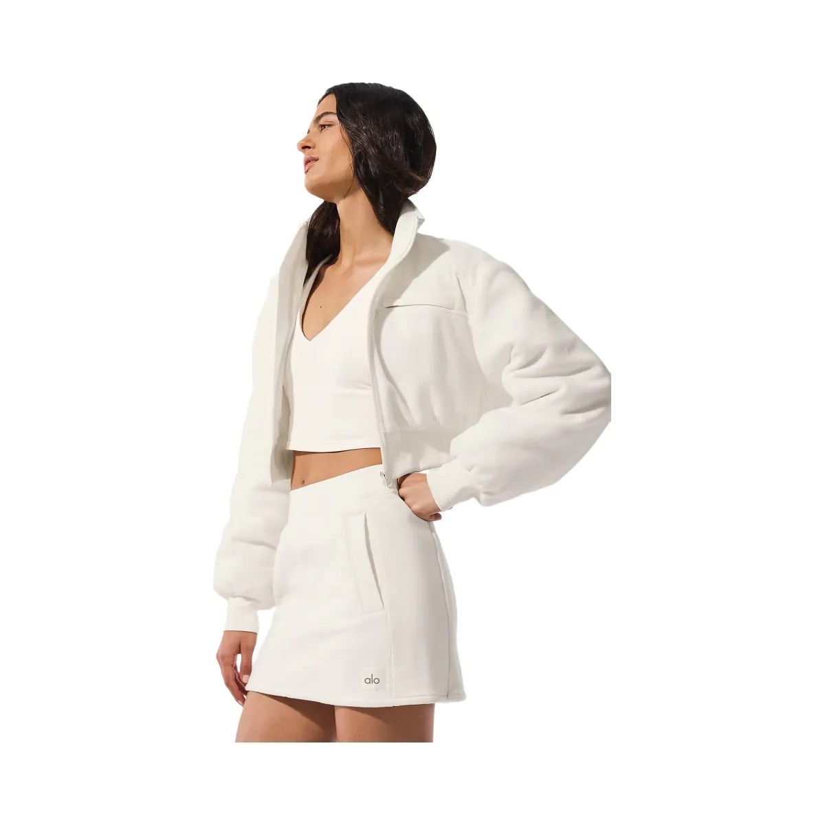 Alo Women's Polar Fleece Cropped Wintry Mix Jacket - Ivory - HypeFly India View 2