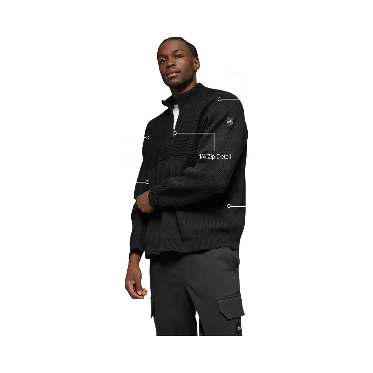 Alo Men's Domain Shift Rib Knit 1/4 Zip Sweater - Black - HypeFly India View 2