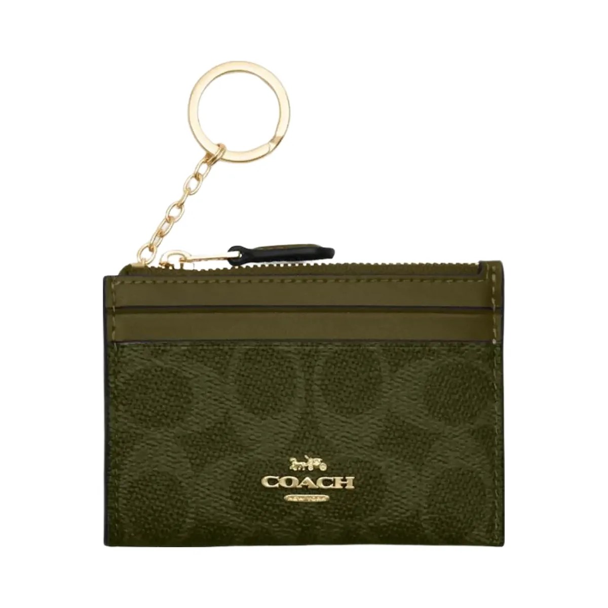 Coach Mini Skinny Id Case In Signature Canvas Signature Canvas-Gold-Olive - HypeFly India View 1