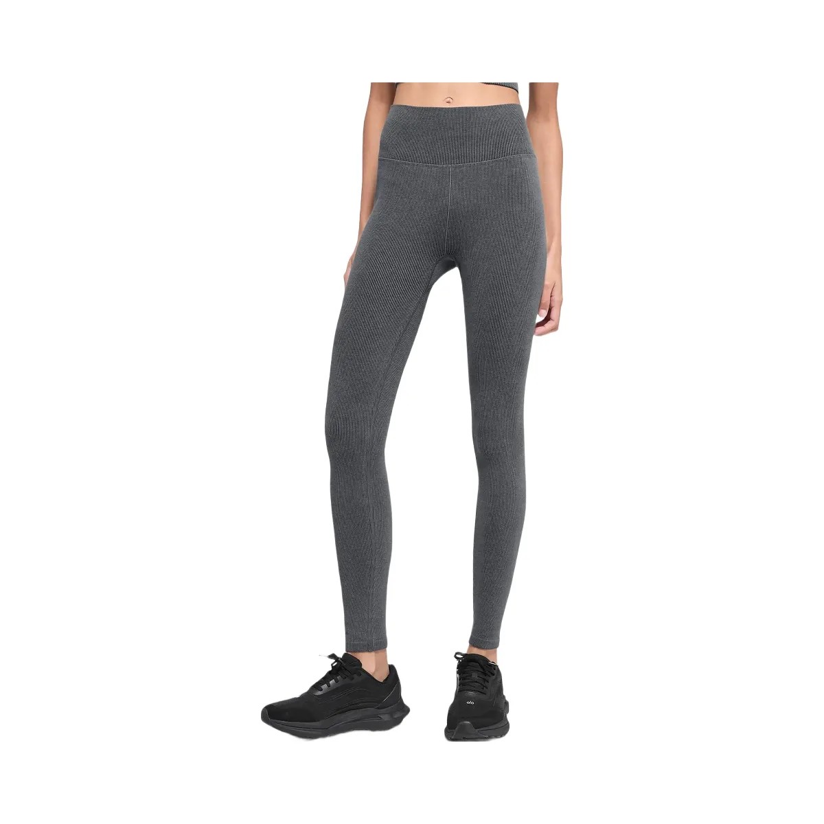 Alo Women's Seamless High-Waist Two Tone Rib Legging - Dark Misty Grey Heather - HypeFly India View 1