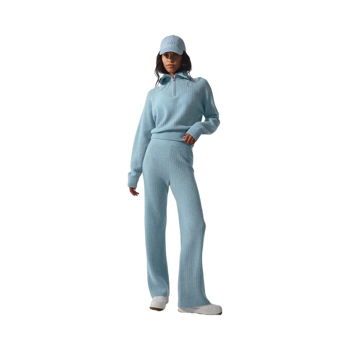 Alo Women's Cashmere High-Waist Plush Waffle Pant - Celestial Blue Heather - HypeFly India View 4