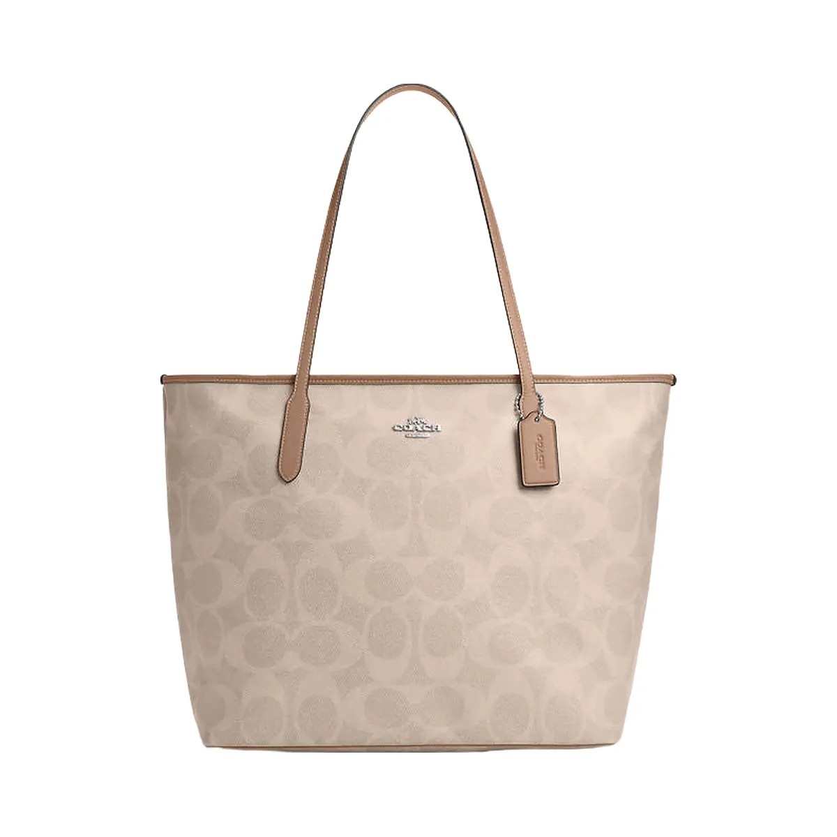 Coach Large City Tote Bag In Maxi Signature Canvas Signature Canvas-Silver-Sand-Taupe - HypeFly India View 1