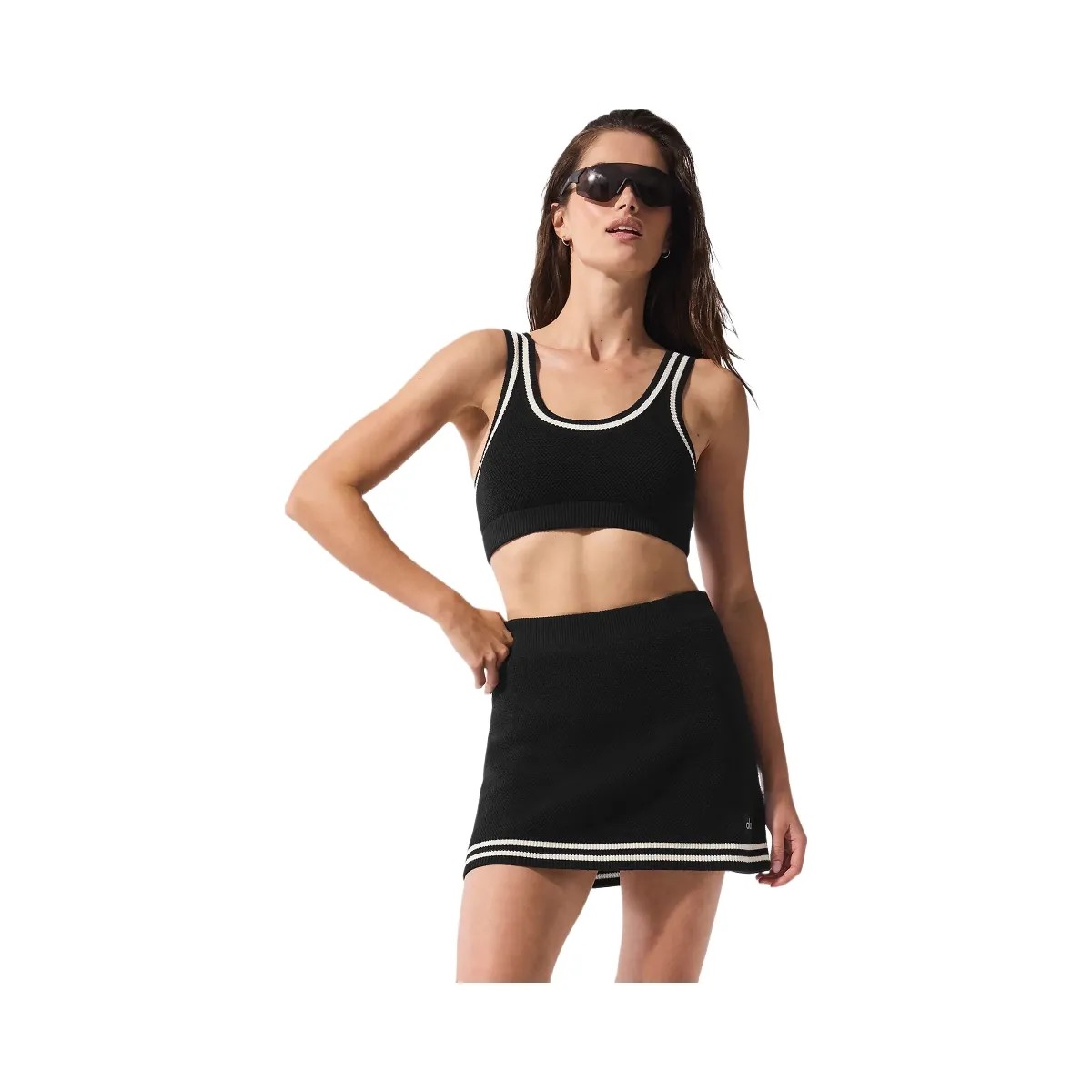 Alo Women's Tennis Club Sweater Knit Bra - Black/Ivory - HypeFly India View 4
