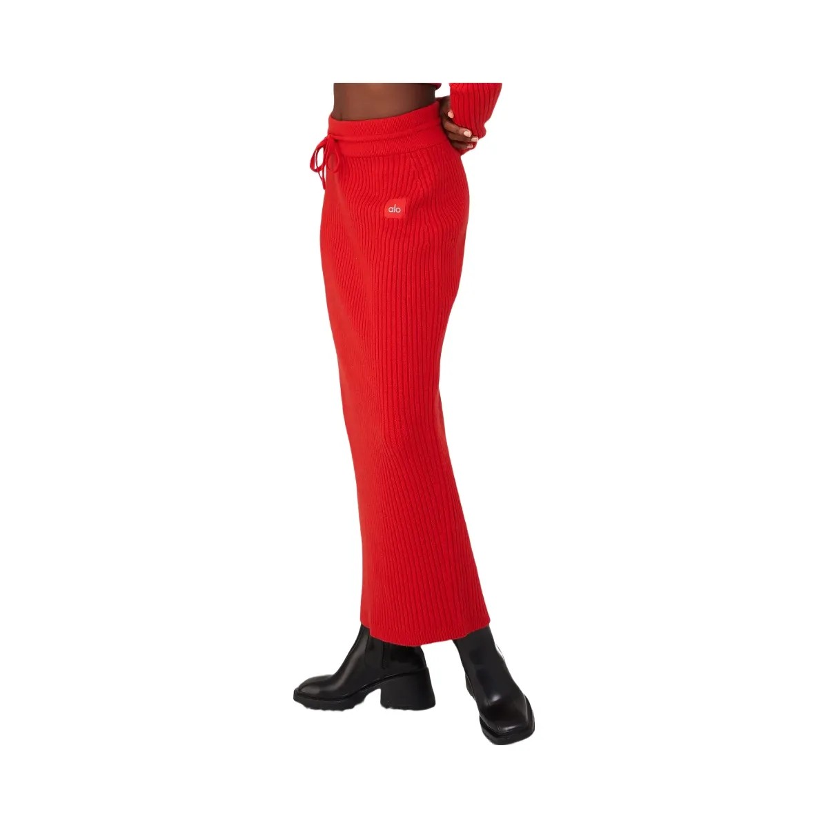 Alo Women's Cashmere Ribbed High-Waist Winter Dream Skirt - Red Flame - HypeFly India View 3