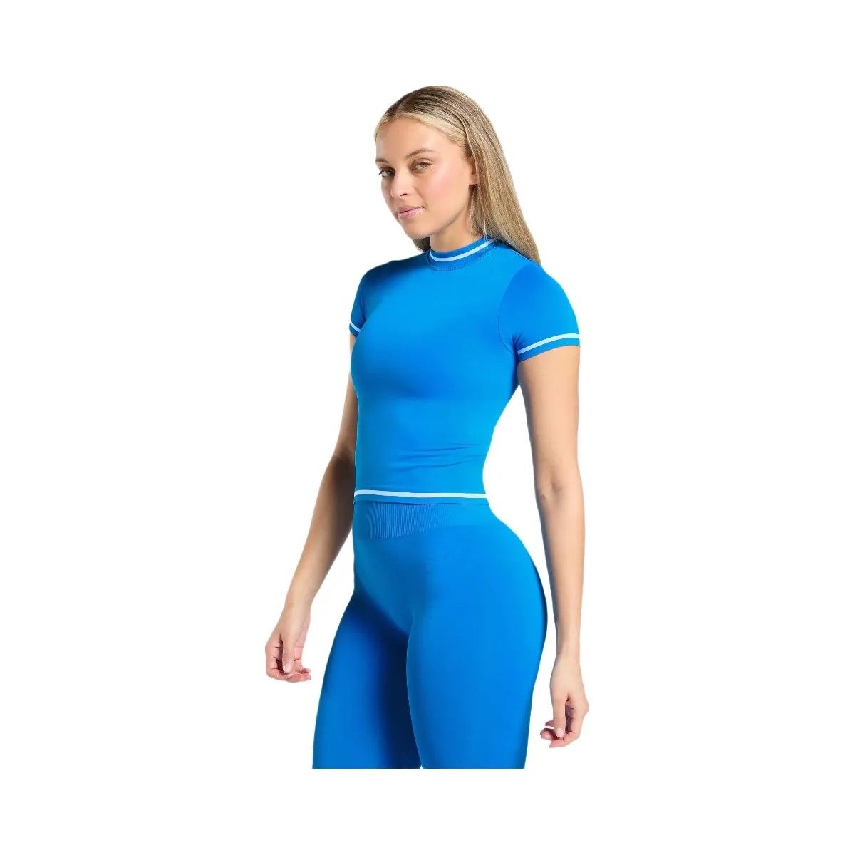 Gymshark Contrast Seamless Midi Tee - Barbell Blue - HypeFly India View 3