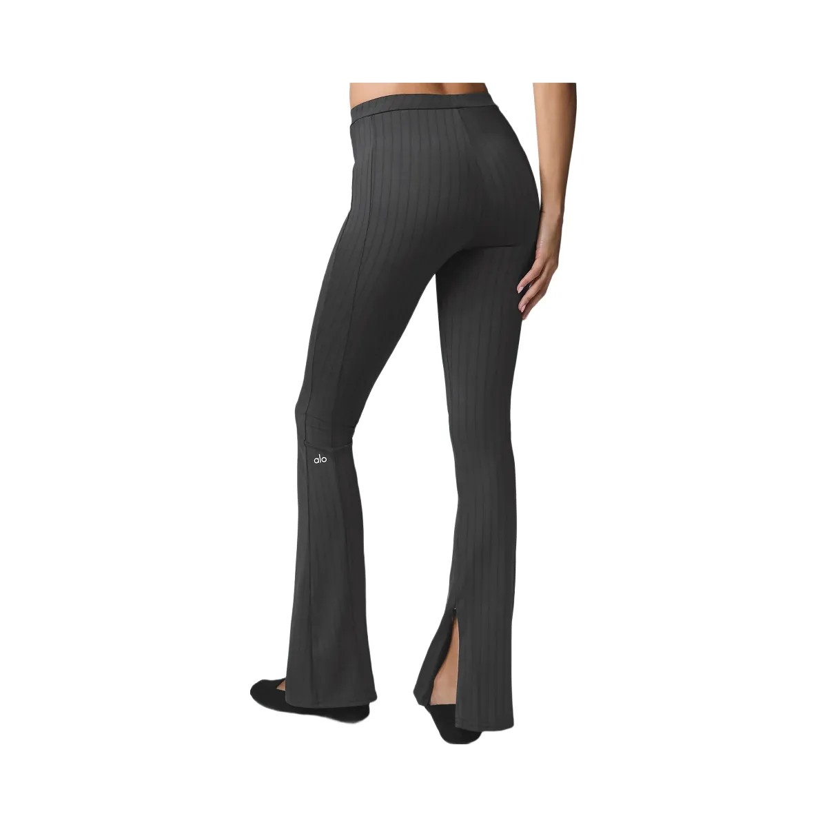 Alo Women's High-Waist Pinstripe Zip It Flare Legging - Anthracite/Black - HypeFly India View 3