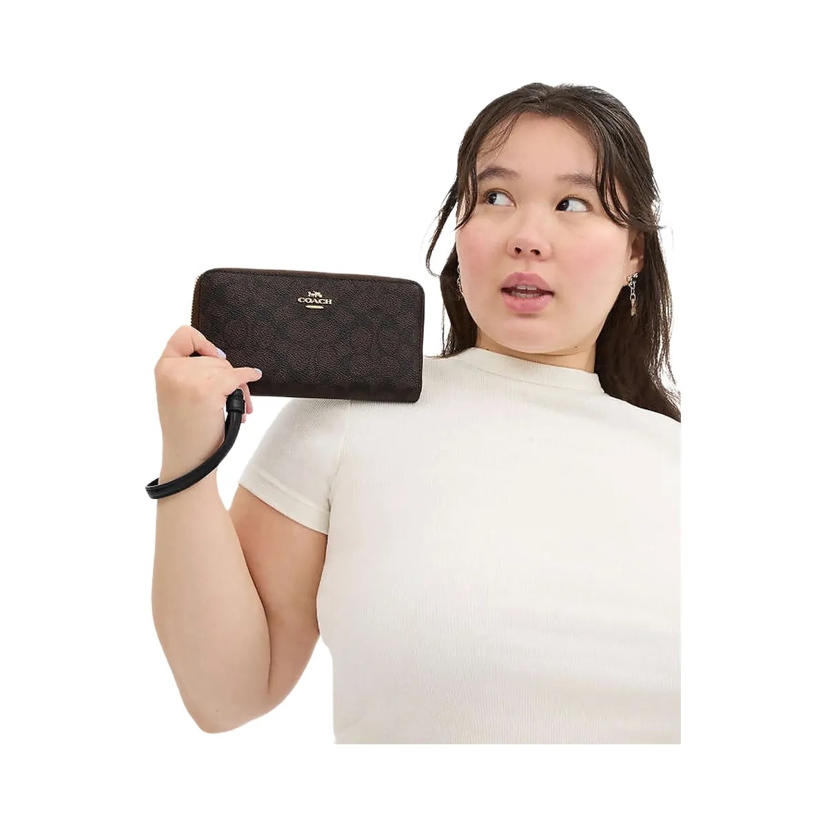 Coach Long Zip Around Wallet In Signature Canvas Signature Canvas-Gold-Walnut-Black - HypeFly India View 1