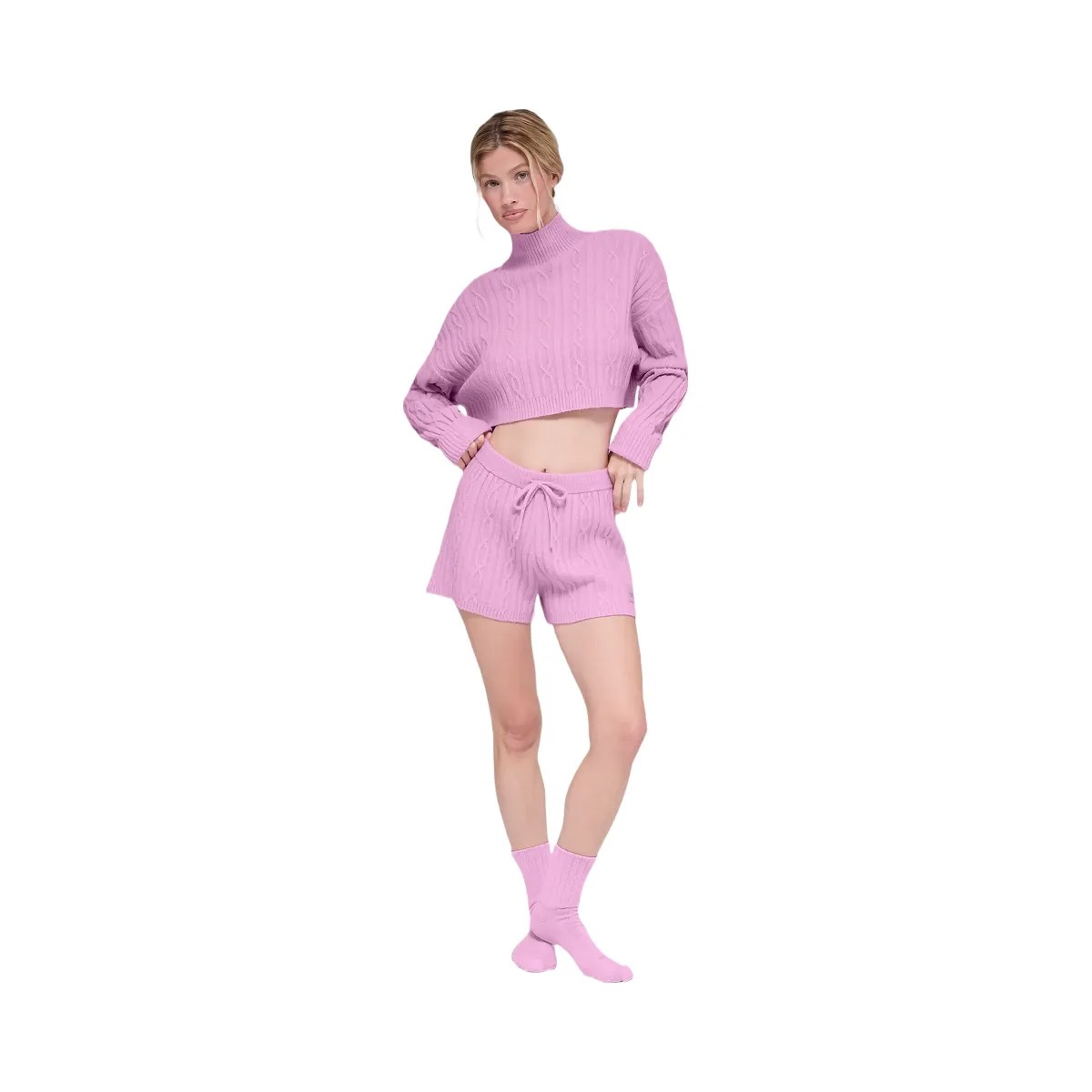 Alo Women's Cable Knit Winter Bliss Short - Candy Heart Pink - HypeFly India View 4