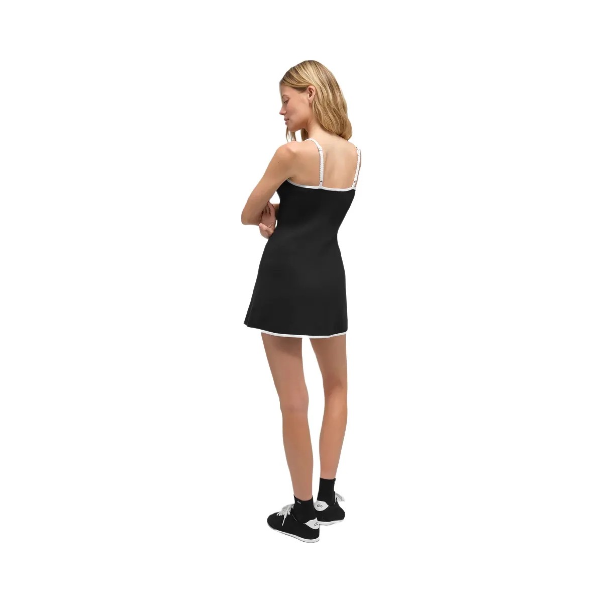 Alo Women's Ribbed Sweater Knit Highline Dress - Black/White - HypeFly India View 4