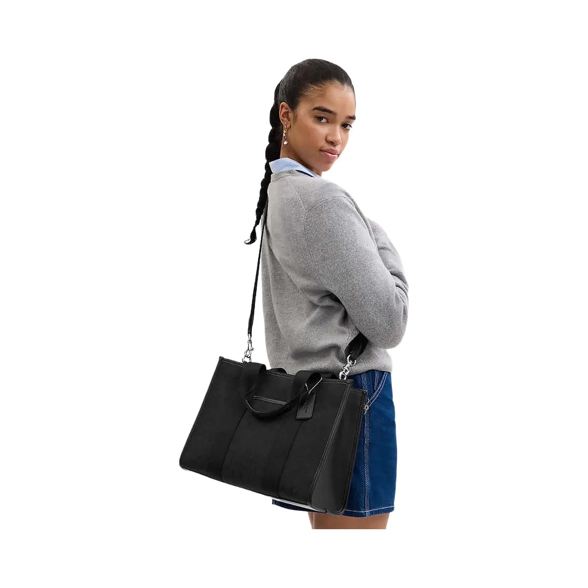 Coach Smith Tote Bag In Signature Jacquard Non Leather-Silver-Black - HypeFly India View 2
