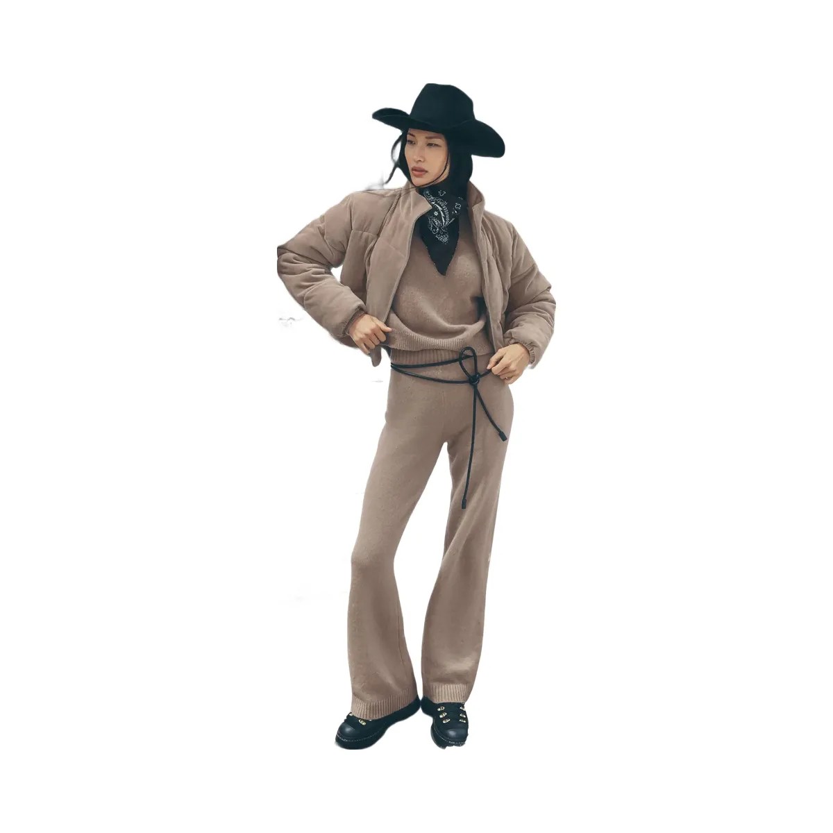 Alo Women's Wool Cashmere High-Waist New Class Wide Leg Pant - Chai Latte - HypeFly India View 5