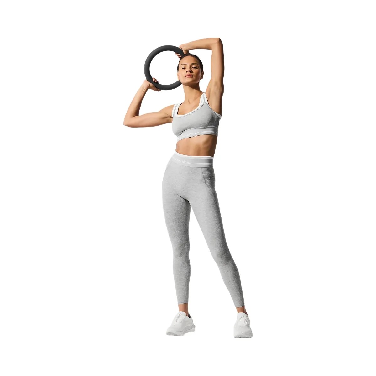 Alo Women's Alosoft High-Waist 7/8 Better Together Legging - Athletic Heather Grey/White - HypeFly India View 4