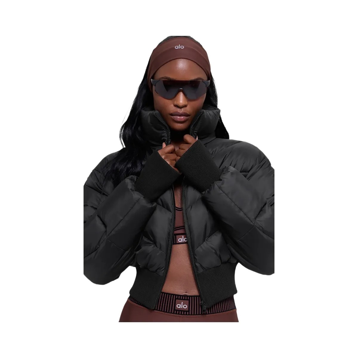 Alo Women's Cropped Atmosphere Puffer - Black - HypeFly India View 1
