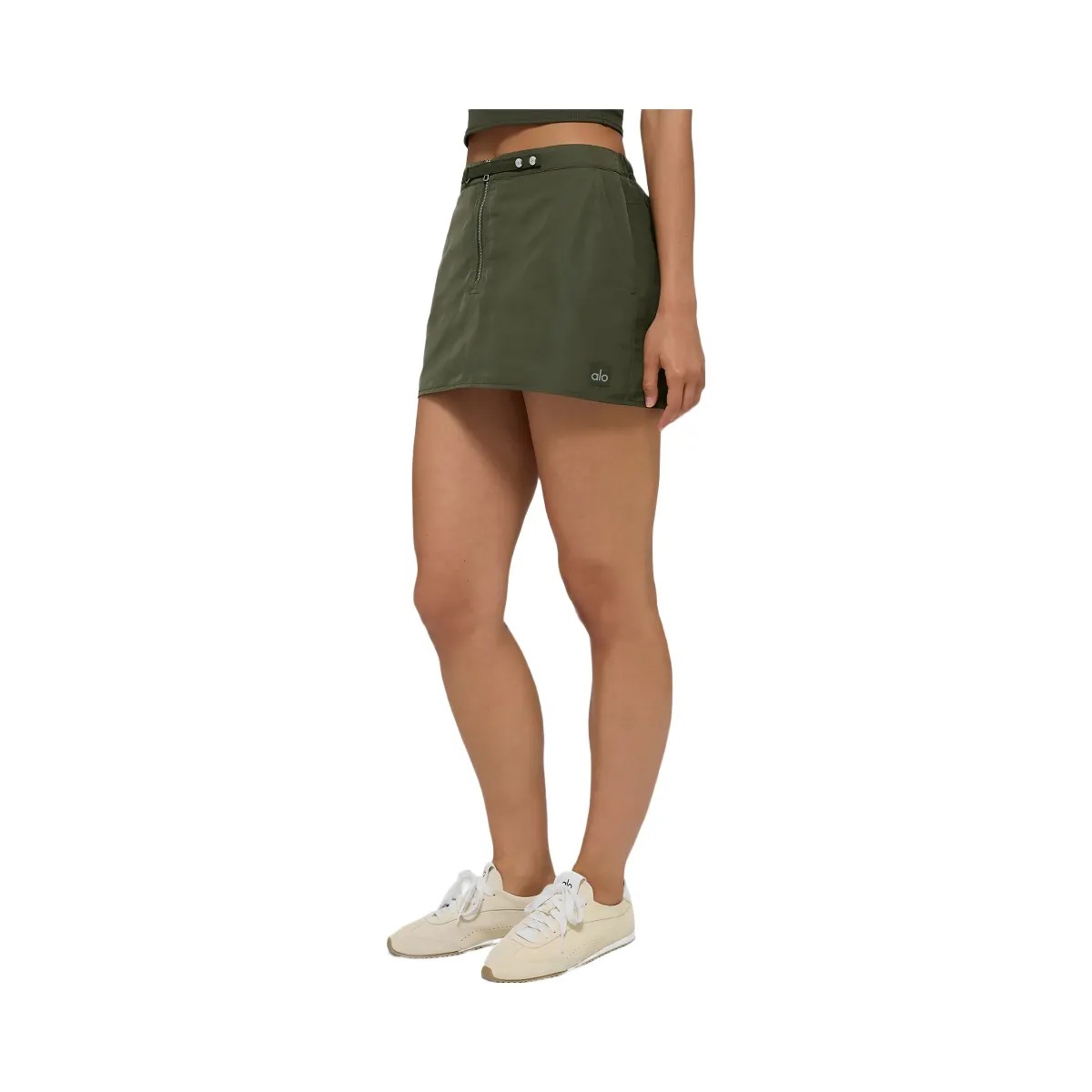 Alo Women's Work It Mini Skirt - Green Olive - HypeFly India View 4