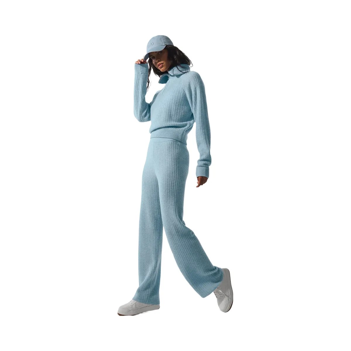 Alo Women's Cashmere Plush Waffle 1/4 Zip Pullover - Celestial Blue Heather - HypeFly India View 5