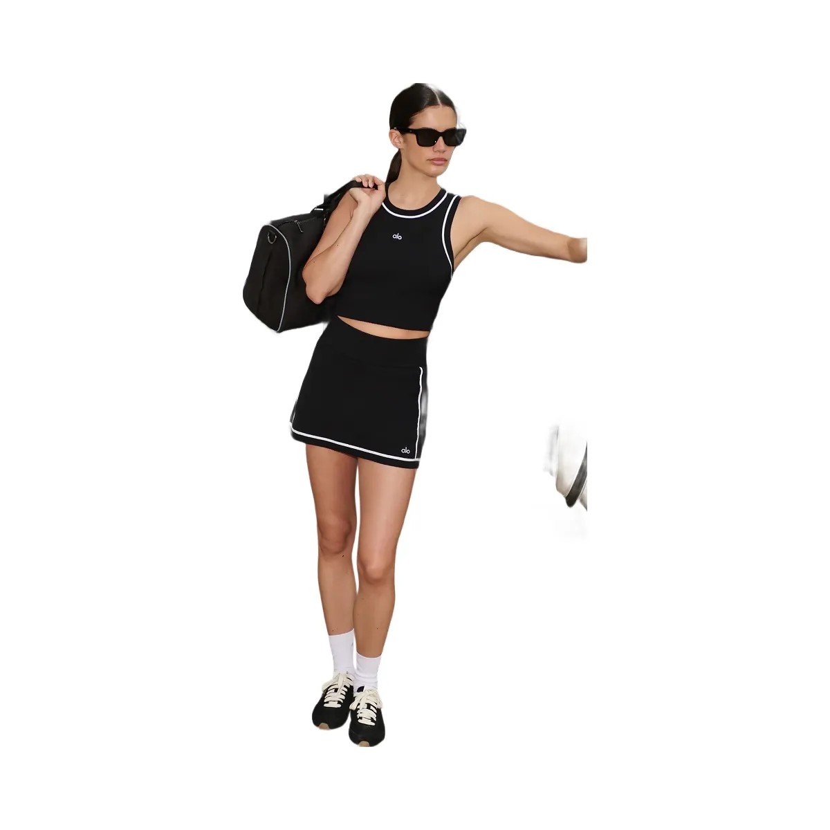 Alo Women's Ribbed Sweater Knit Highline Mini Skirt - Black/White - HypeFly India View 6