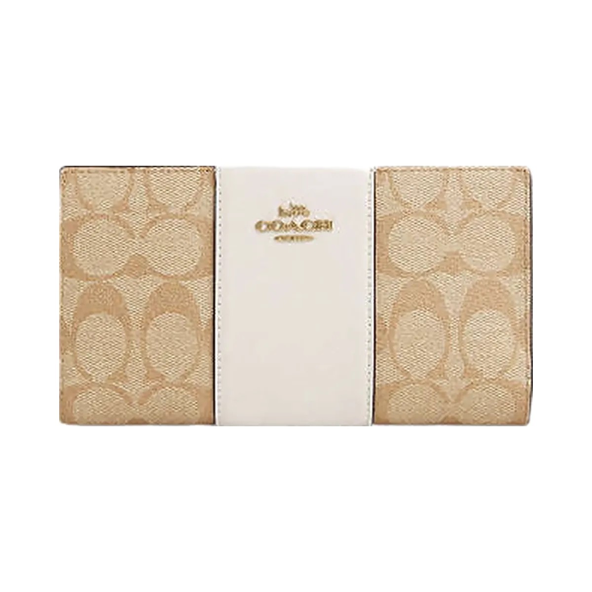 Coach Slim Zip Wallet In Signature Canvas With Stripe Signature Canvas-Gold-Light Khaki-Chalk Lt Saddle - HypeFly India View 3