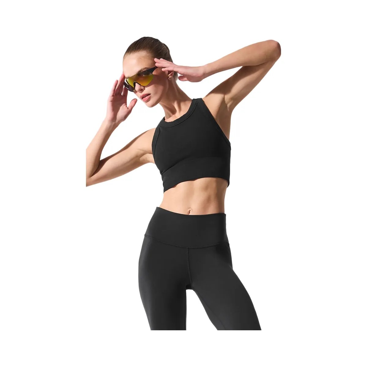 Alo Women's Seamless Delight High Neck Bra - Black - HypeFly India View 2