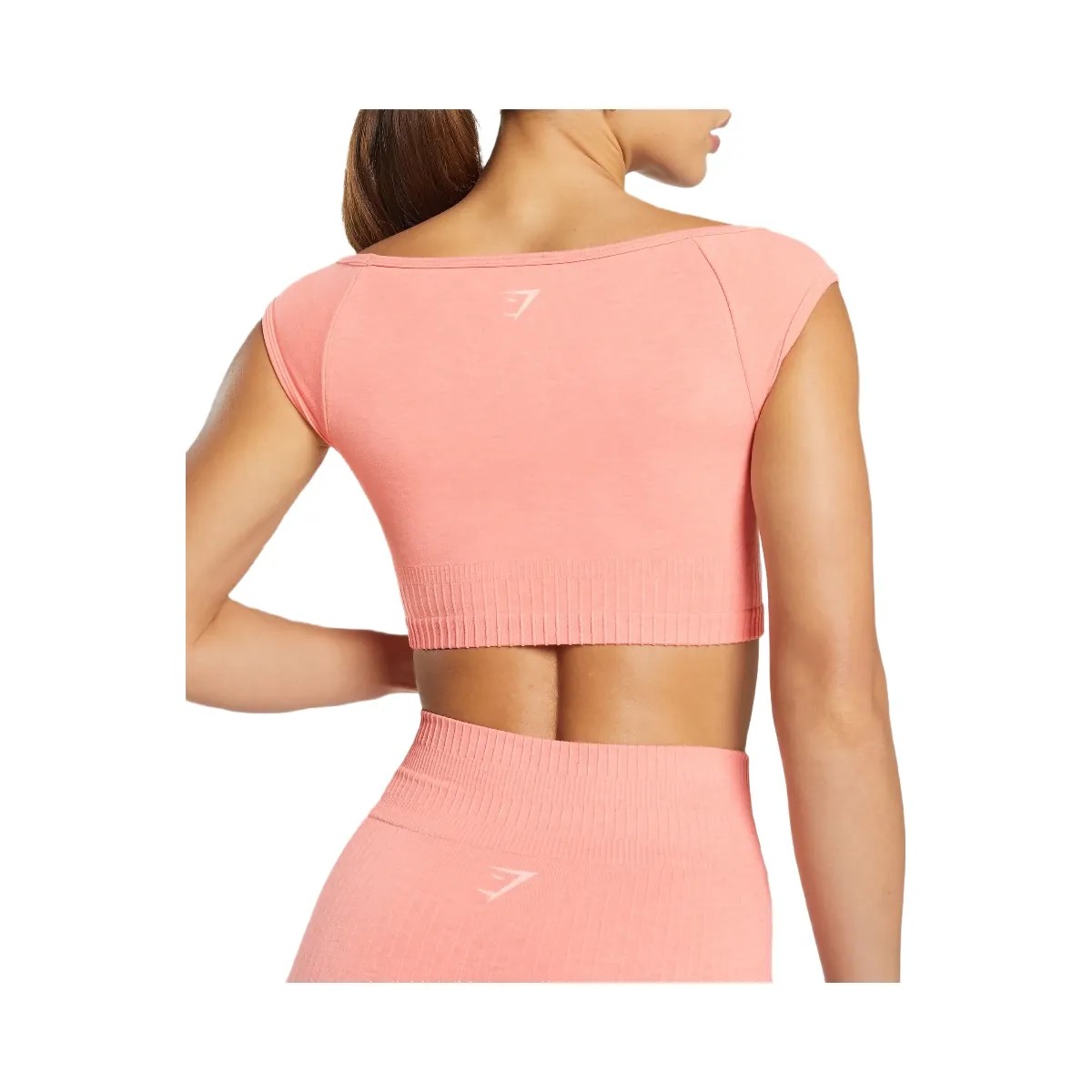 Gymshark Luxe Seamless Boat Neck Crop Top - Bros Muted Coral Marl - HypeFly India View 5