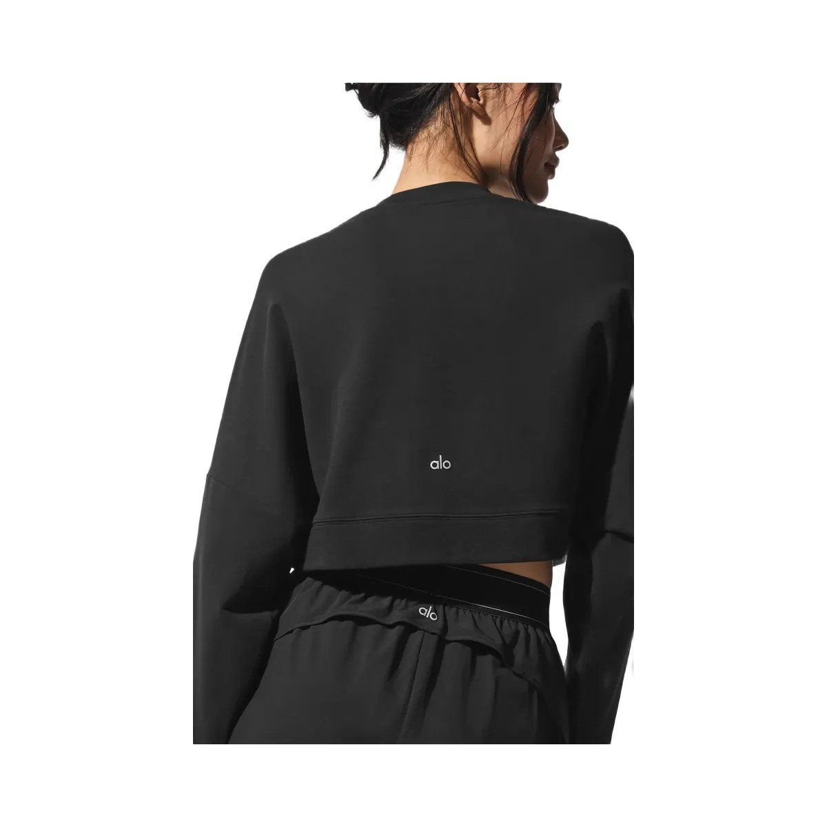 Alo Women's Cropped Sway Crew Neck Pullover - Black - HypeFly India View 4