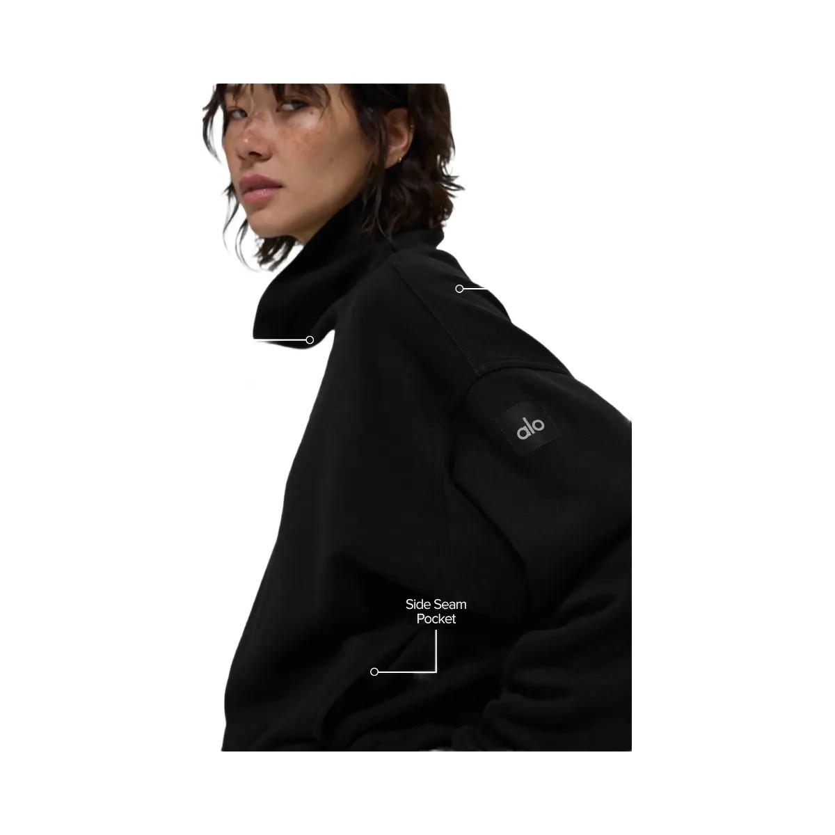 Alo Women's Hazy Mock Neck Pullover - Black - HypeFly India View 2