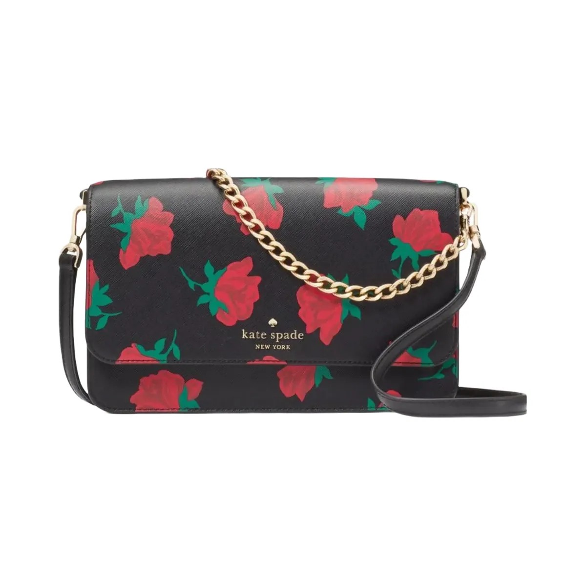 Kate Spade Madison Rose Toss Printed Flap Crossbody Black Multi - HypeFly India View 1