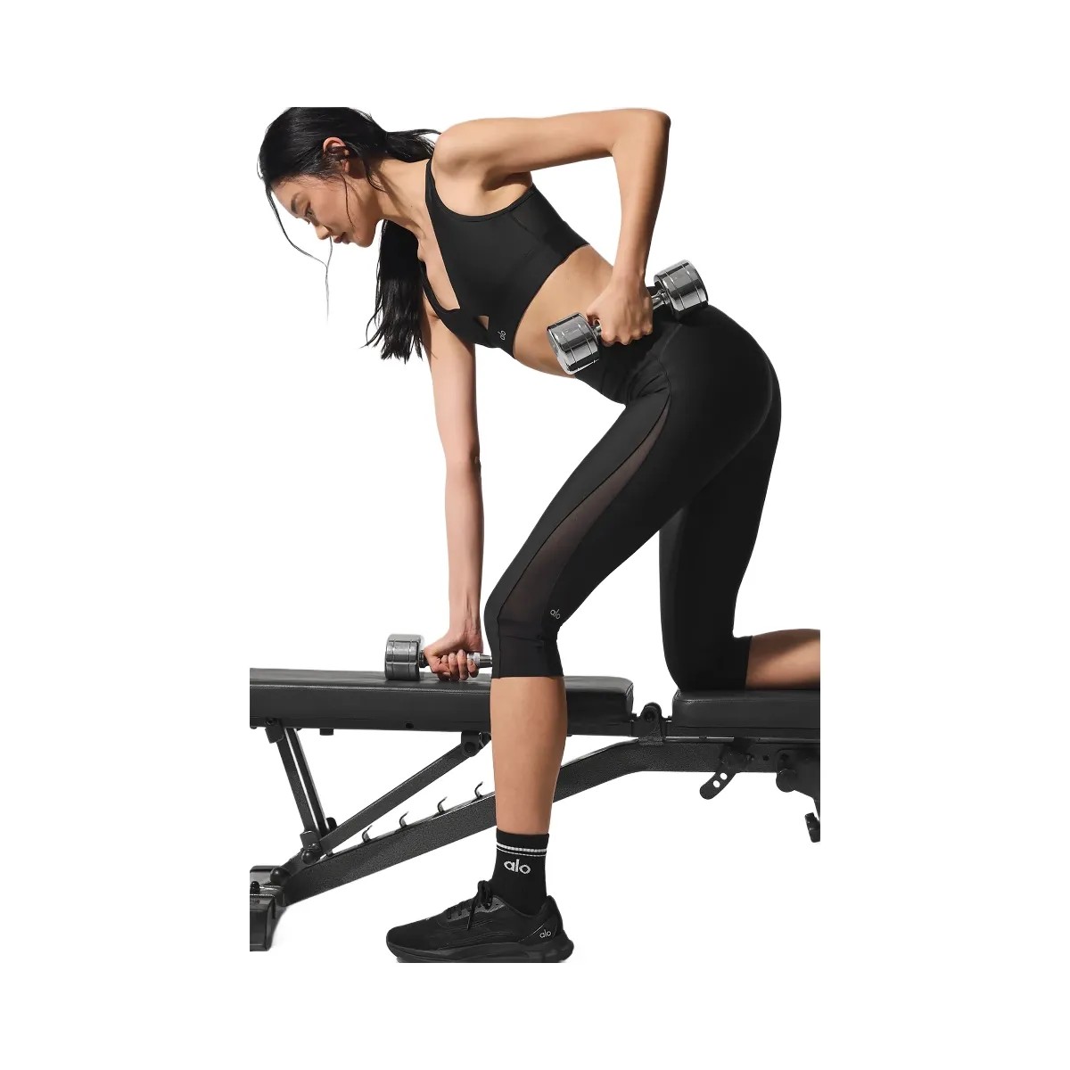 Alo Women's Airlift Mesh High-Waist Just Right Capri - Black - HypeFly India View 4