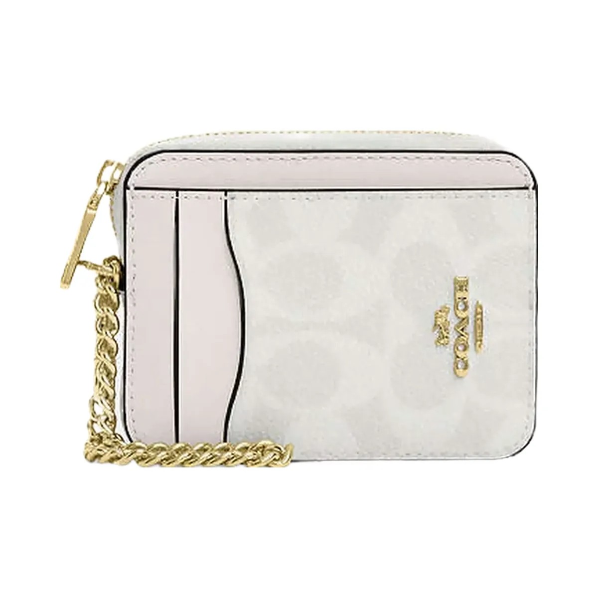 Coach Zip Card Case In Signature Canvas Signature Canvas-Gold-White-Chalk - HypeFly India View 2