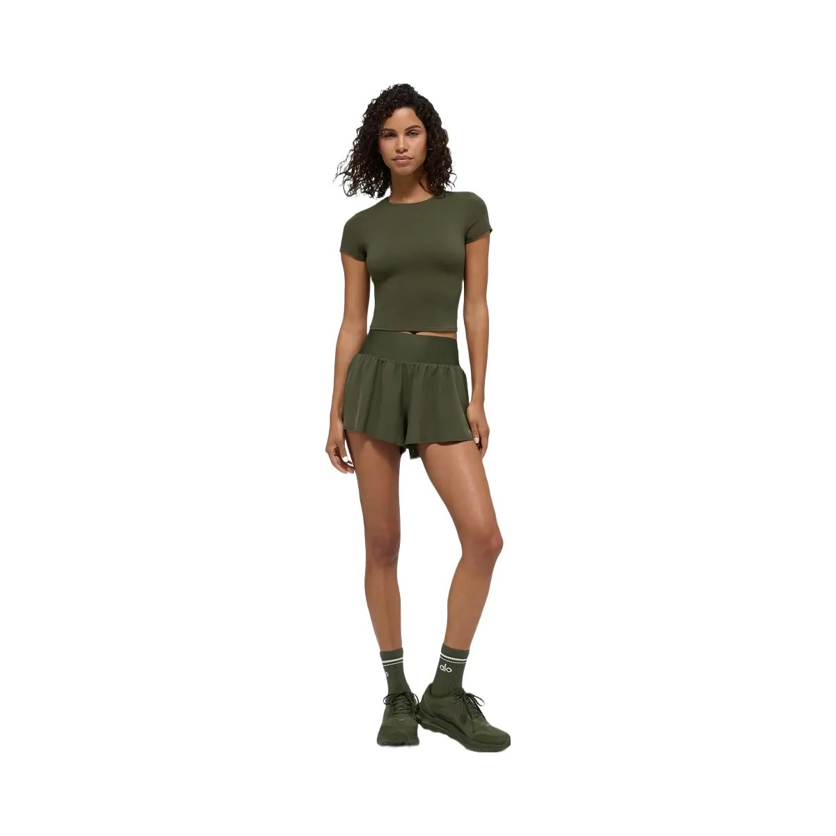 Alo Women's Victory Running Short - Green Olive - HypeFly India View 5