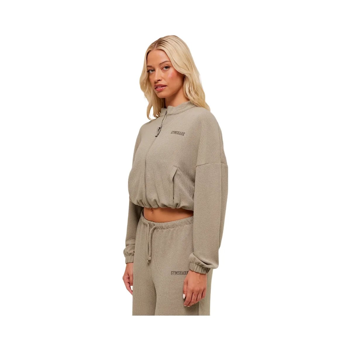 Gymshark Waffle Midi Zip Up Jacket - Lifestyle Brown - HypeFly India View 3