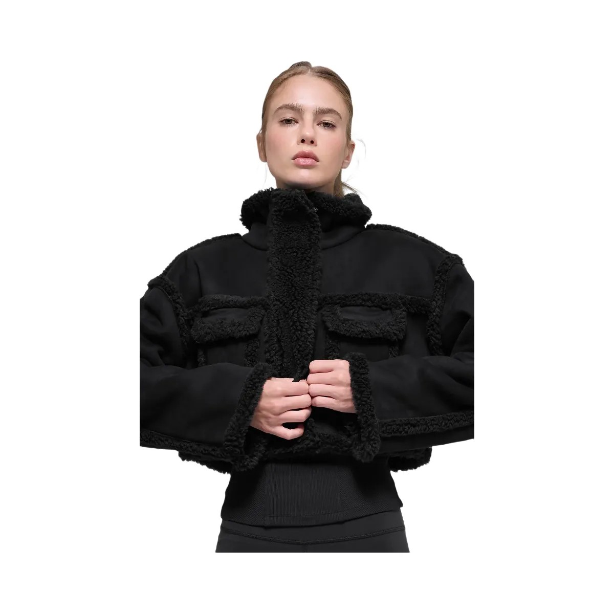 Alo Women's Faux Shearling Snowfall Cropped Jacket - Black - HypeFly India View 1