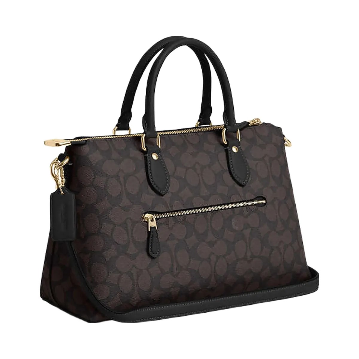 Coach Georgia Satchel Bag In Signature Canvas Signature Canvas-Gold-Walnut-Black - HypeFly India View 4