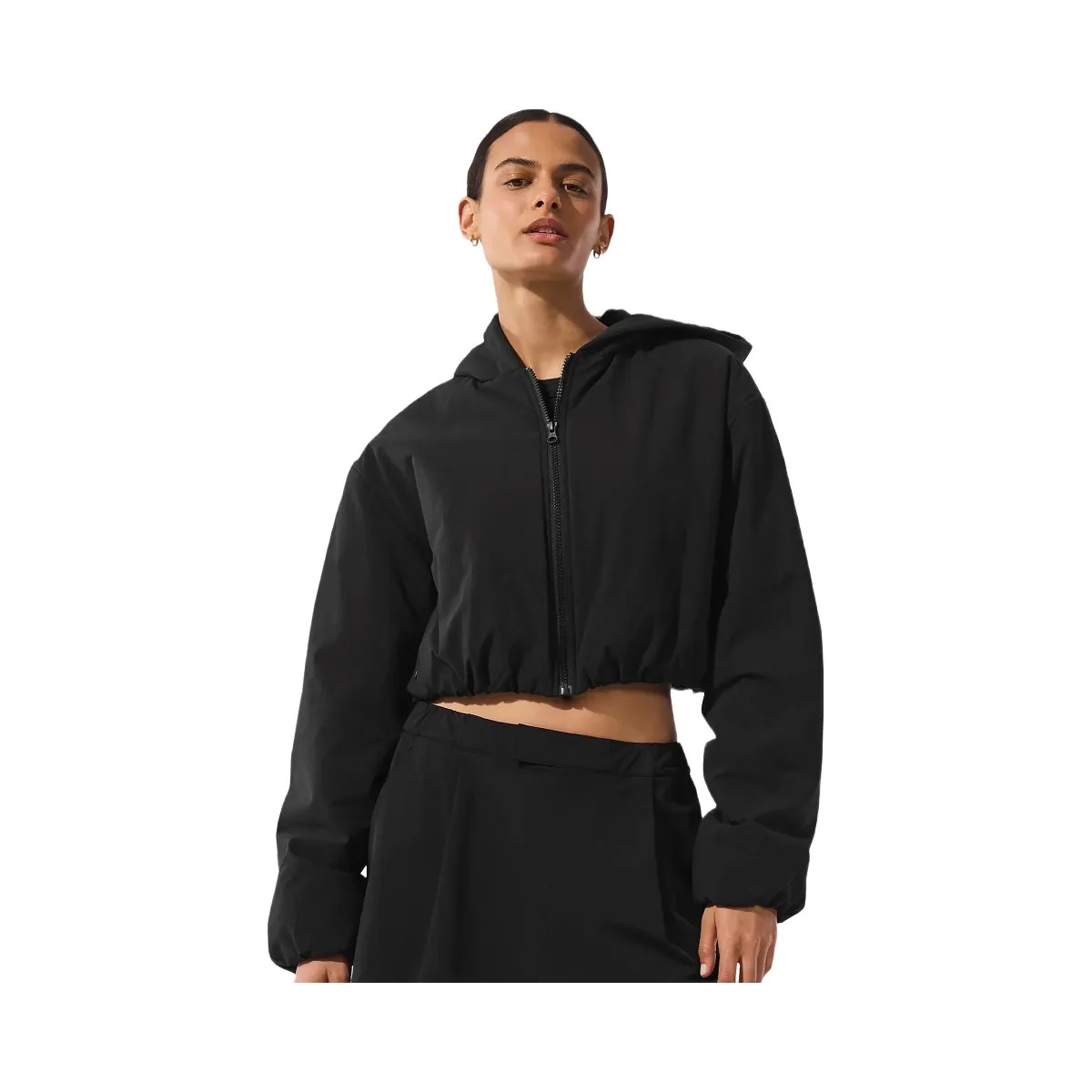 Alo Women's Cropped Mountain Peak Full-Zip Hoodie - Black - HypeFly India View 1