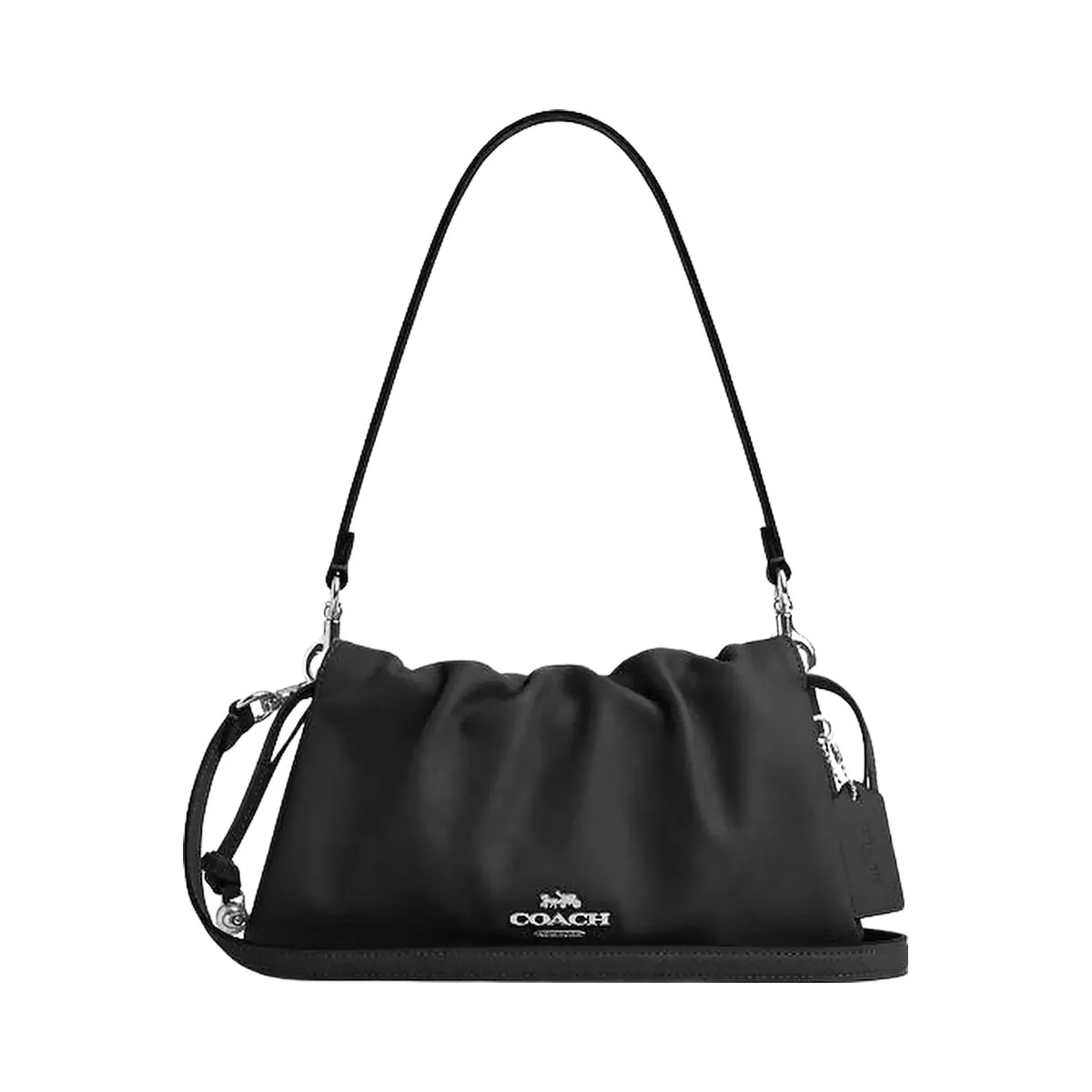 Coach Faye Shoulder Bag With Ruching Smooth Leather-Silver-Black - HypeFly India View 1