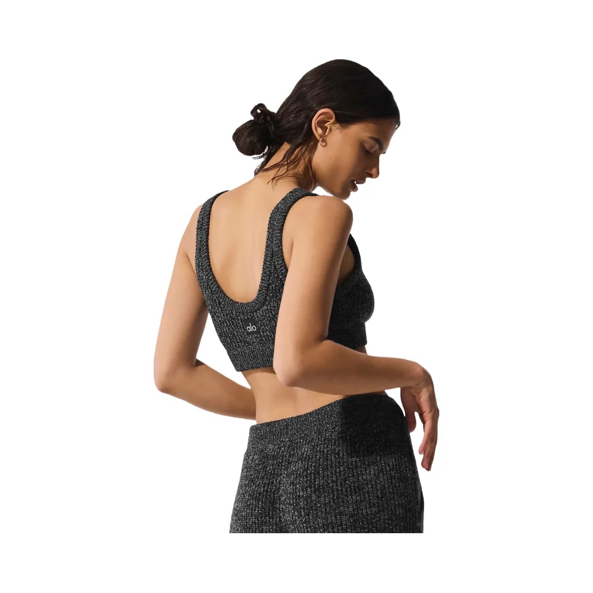 Alo Women's Marl Sweater Bra - Black Marl - HypeFly India View 3