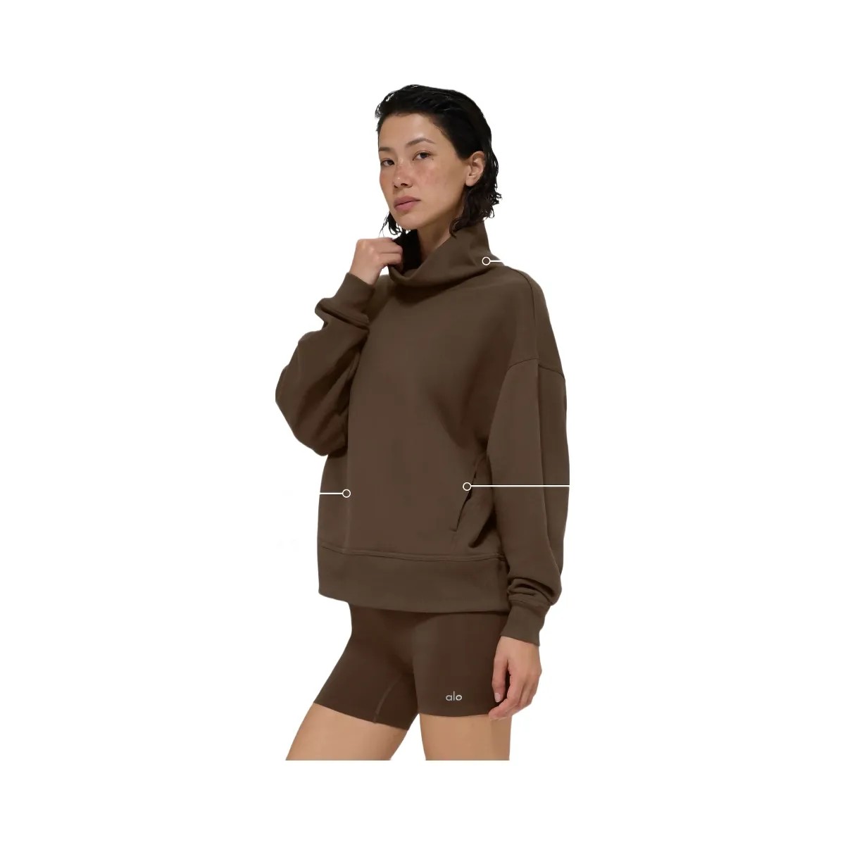 Alo Women's Hazy Mock Neck Pullover - Espresso - HypeFly India View 2