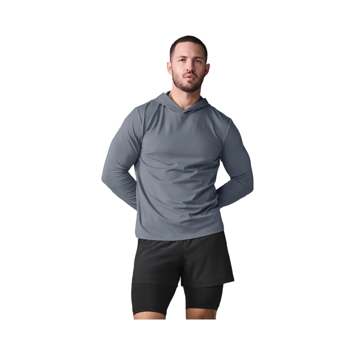Alo Men's Conquer Reform Long Sleeve With Hood - Steel Grey - HypeFly India View 1