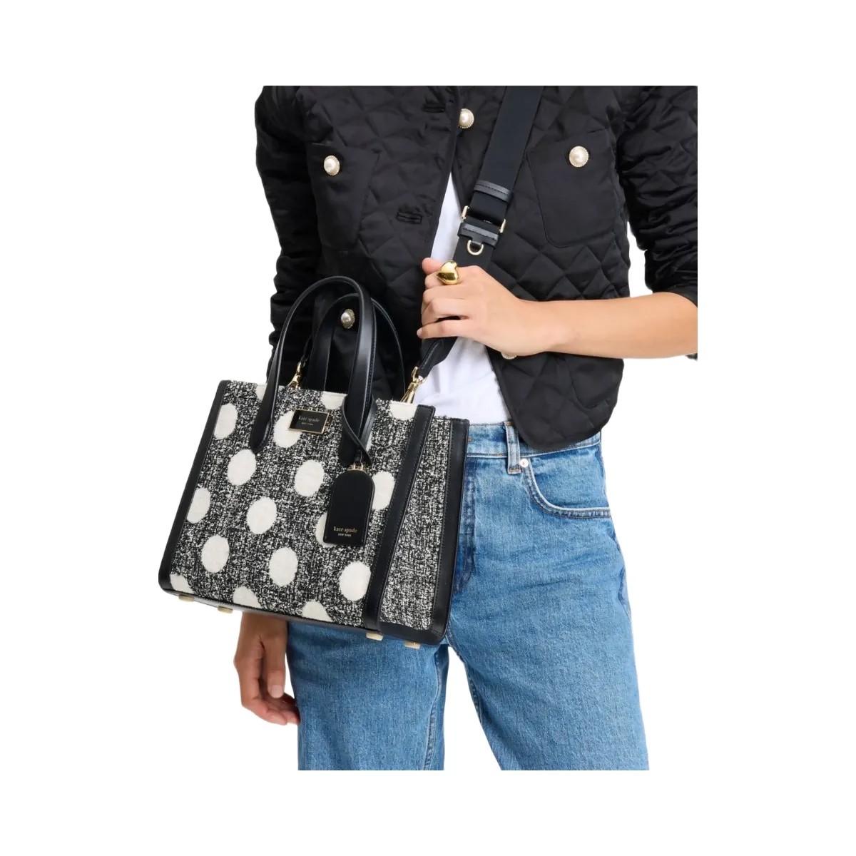 Kate Spade Manhattan Dot Tweed Small Tote Black Multi - HypeFly India View 3